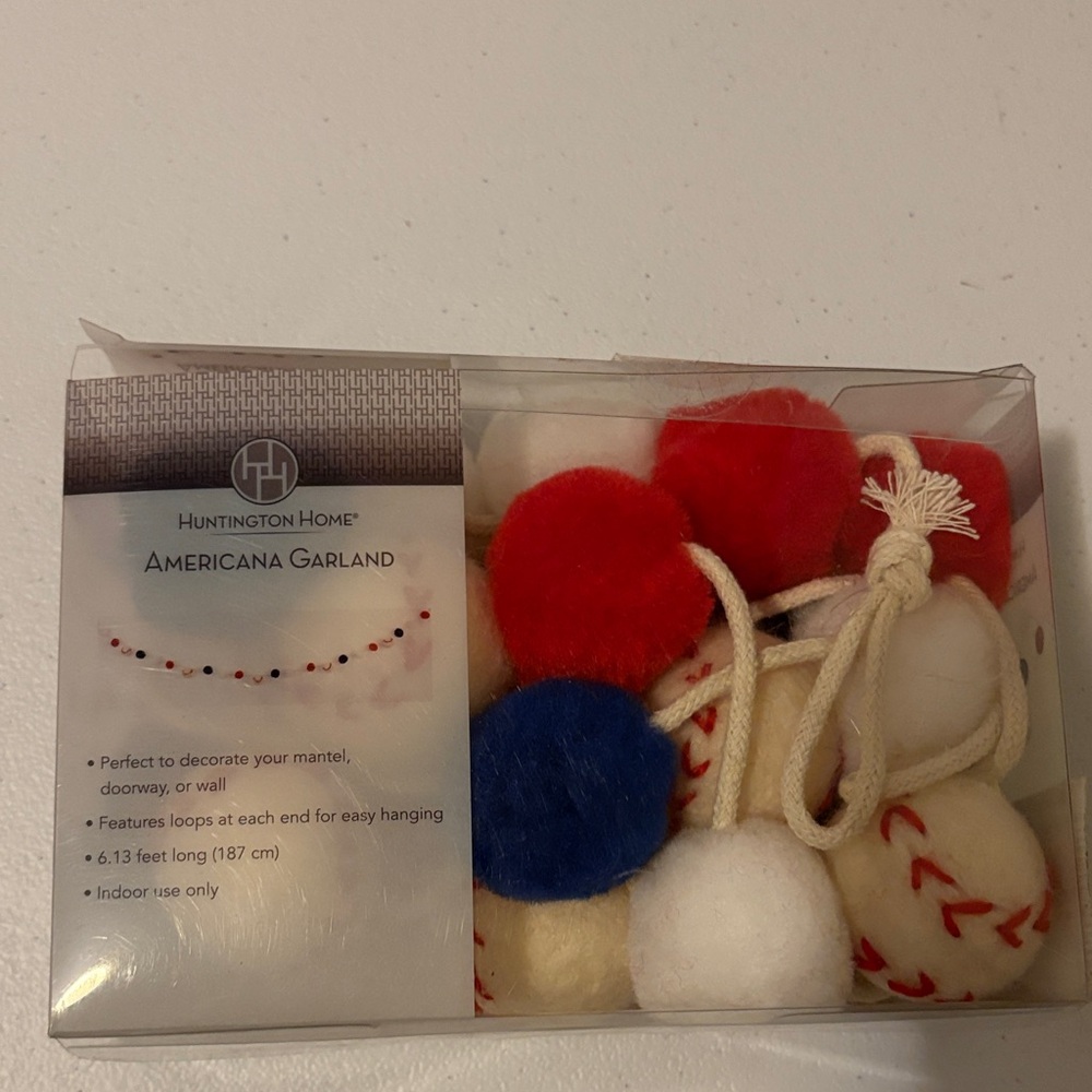 Red, white & Blue, Pom-Pom Garland with baseball ⚾️ accents